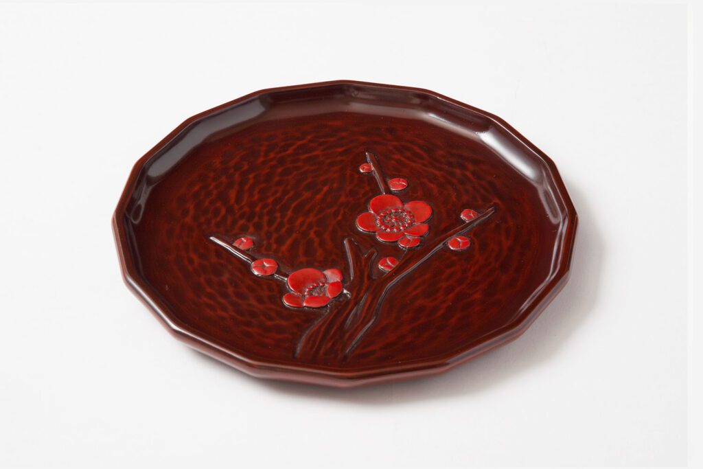 十六角盆-7寸一色朱-枝梅