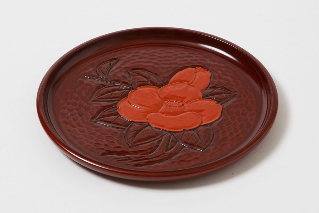 丸盆8寸 一色朱 椿